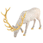 Hand-painted Herend Olympic Elk Figurine in fine porcelain, 9.75in L X 5.75in W X 6.25in H, on a white background