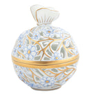 Hand-painted Herend Openwork Ball with Butterfly Candy Dish in Blue fishnet porcelain on a white background