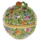 Hand-painted Herend Openwork Ball with Strawberry Candy Dish in fine porcelain, 3.25in H, on a white background