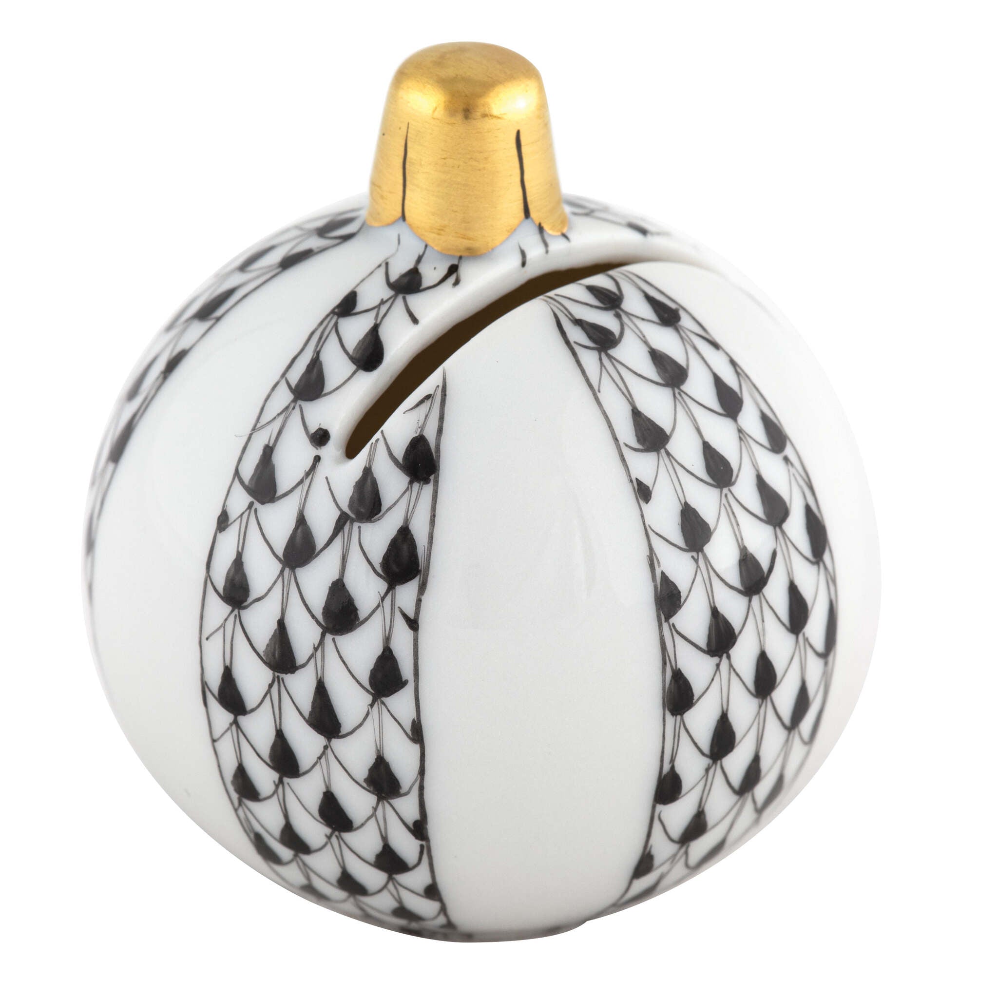Herend Ornament Place Card Holder Figurine porcelain figurine painted in the Black fishnet pattern