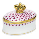 Oval Box with Crown in hand-painted Raspberry porcelain by Herend of Hungary