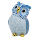 Hand-painted Herend Owl Figurine in Blue fishnet porcelain on a white background