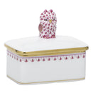 Hand-painted Herend Owl Box in Raspberry fishnet porcelain on a white background