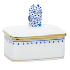 Hand-painted Herend Owl Box in Sapphire fishnet porcelain on a white background