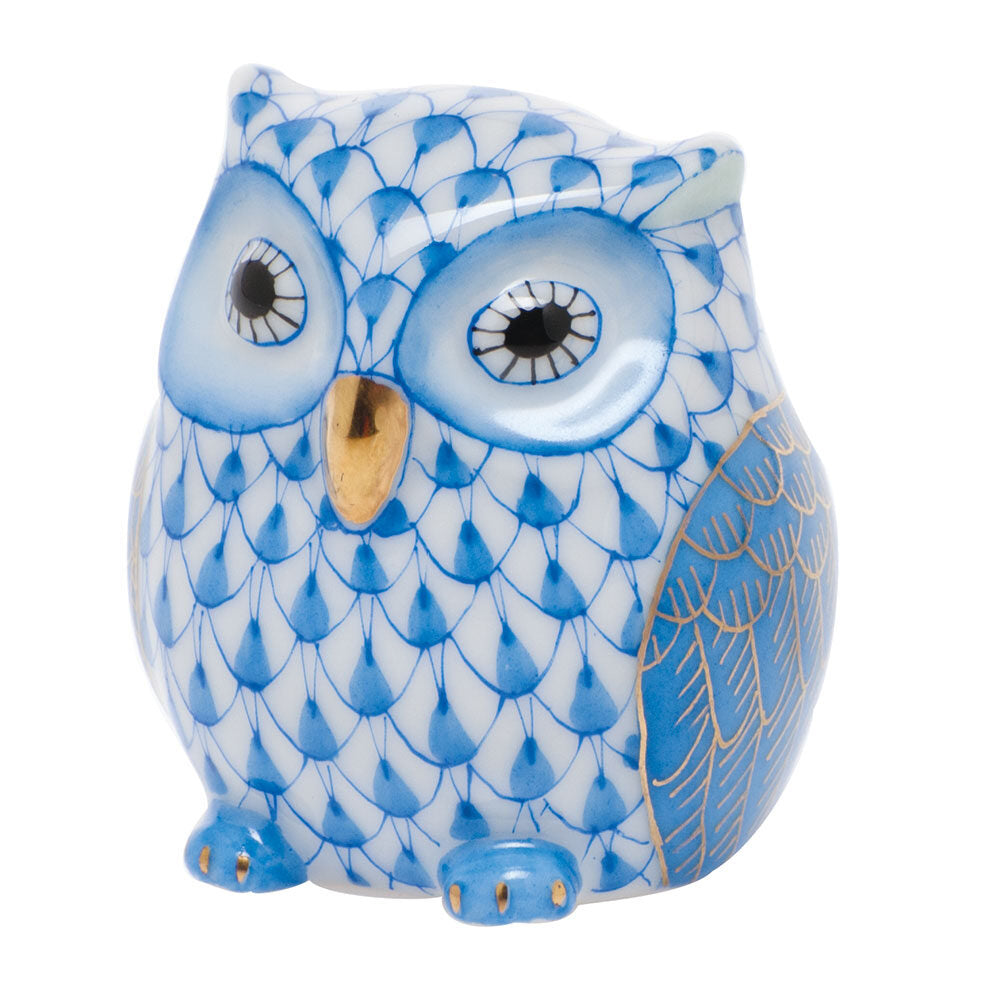 Owlet Figurine in hand-painted Blue porcelain by Herend of Hungary