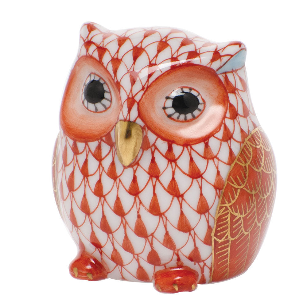 Rust fishnet Owlet Figurine figurine, hand-painted Herend porcelain with 24k gold accents