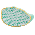 Hand-painted Herend Oyster Shell Figurine in Green fishnet porcelain on a white background