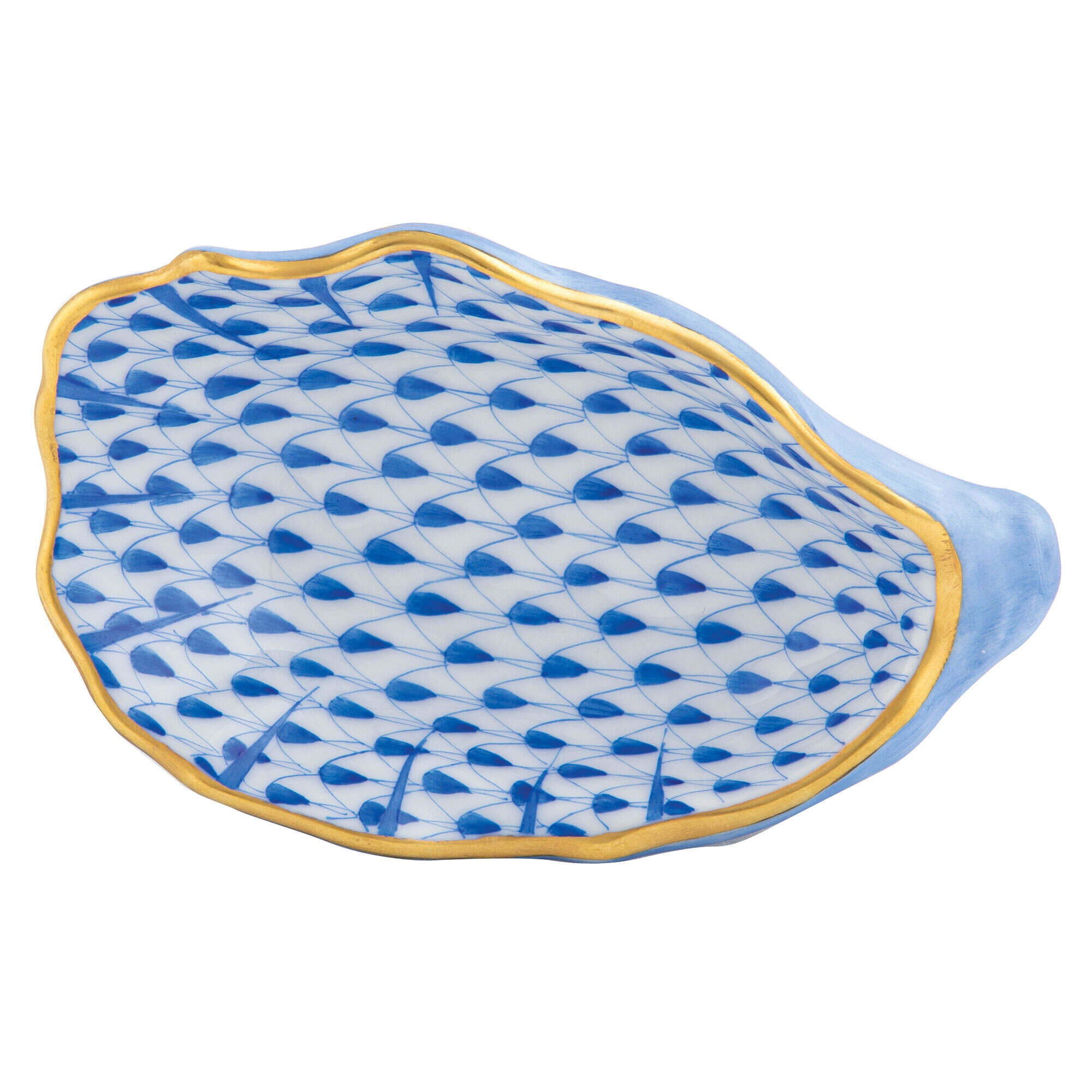 Sapphire fishnet Oyster Shell Figurine figurine, hand-painted Herend porcelain with 24k gold accents