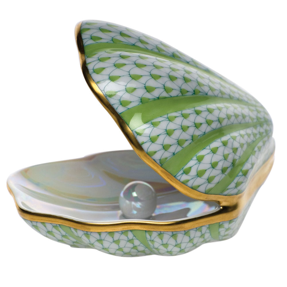 Oyster with Pearl Figurine in hand-painted Key Lime porcelain by Herend of Hungary