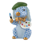Blue fishnet Painter Bunny Figurine figurine, hand-painted Herend porcelain with 24k gold accents