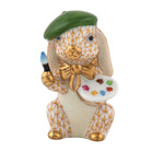 Hand-painted Herend Painter Bunny Figurine in Butterscotch fishnet porcelain on a white background