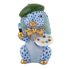 Herend Painter Bunny Figurine porcelain figurine painted in the Sapphire fishnet pattern