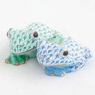 Pair of Frogs Figurine in hand-painted Green-Blue porcelain by Herend of Hungary