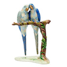 Hand-painted Herend Pair of Macaws Figurine in fine porcelain, 4.25in L X 10.25in H, on a white background