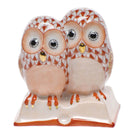 Herend Pair Of Owls On Book Blue And Raspberry in Rust - Hand-Painted Porcelain Figurine