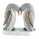 Herend Pair of Penguins Figurine porcelain figurine painted in the Black fishnet pattern