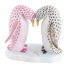 Black-Raspberry fishnet Pair of Penguins Figurine figurine, hand-painted Herend porcelain with 24k gold accents