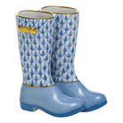 Hand-painted Herend Pair of Rain Boots Figurine in Blue fishnet porcelain on a white background