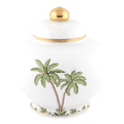 Hand-painted Herend Palm Tree Ginger Jar in fine porcelain, 8.5in H X 9in D, on a white background