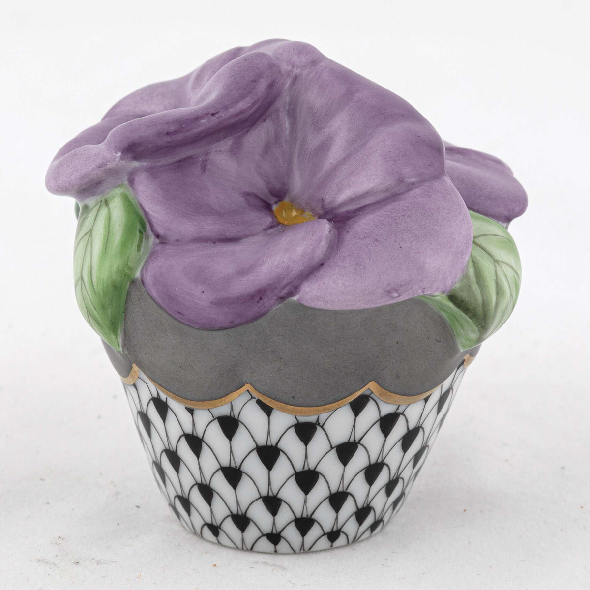 Herend Pansies in Flowerpot Figurine – Black, alternate view