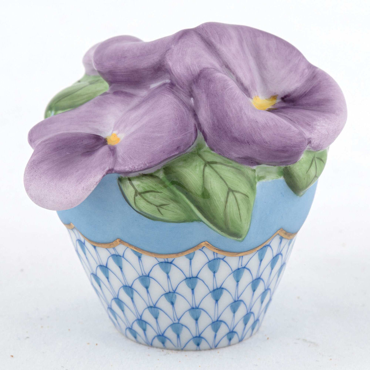 Herend Pansies in Flowerpot Figurine – Blue, alternate view