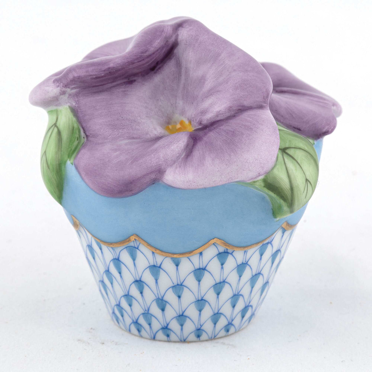 Herend Pansies in Flowerpot Figurine – Blue, alternate view