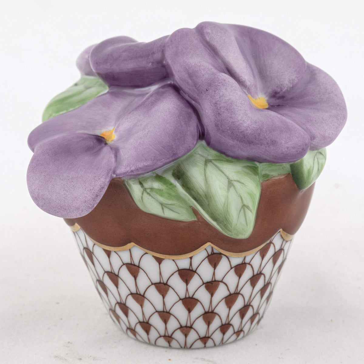 Herend Pansies in Flowerpot Figurine – Chocolate, alternate view