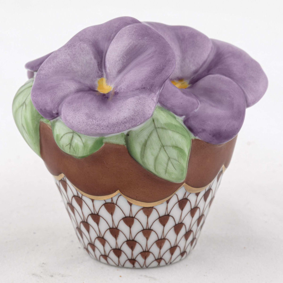 Herend Pansies in Flowerpot Figurine – Chocolate, alternate view