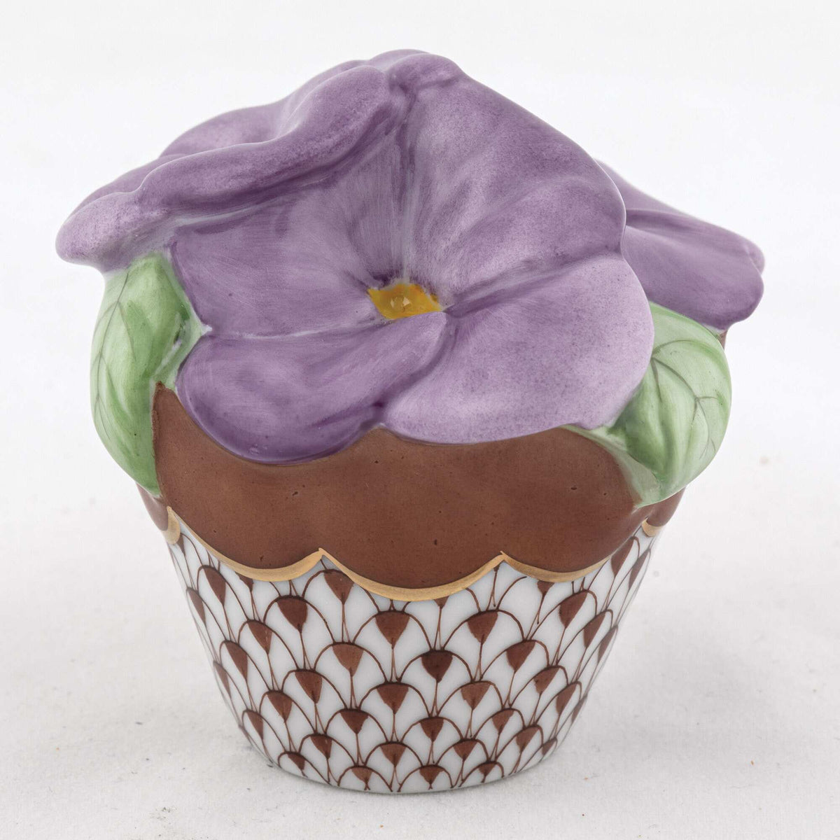Herend Pansies in Flowerpot Figurine – Chocolate, alternate view