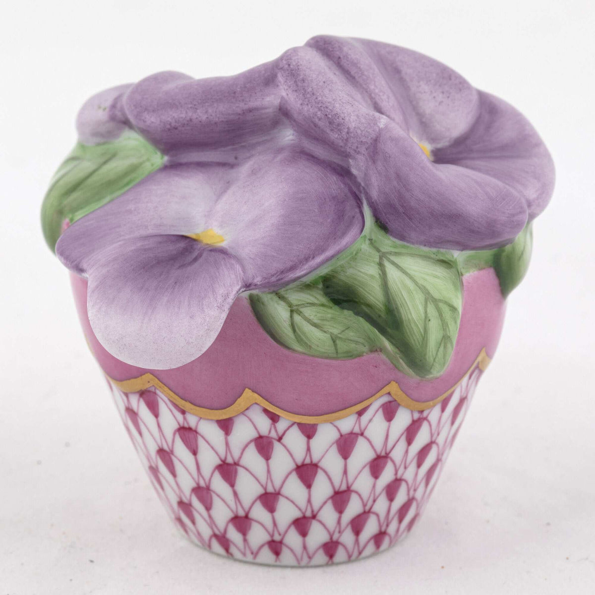 Herend Pansies in Flowerpot Figurine – Raspberry, alternate view