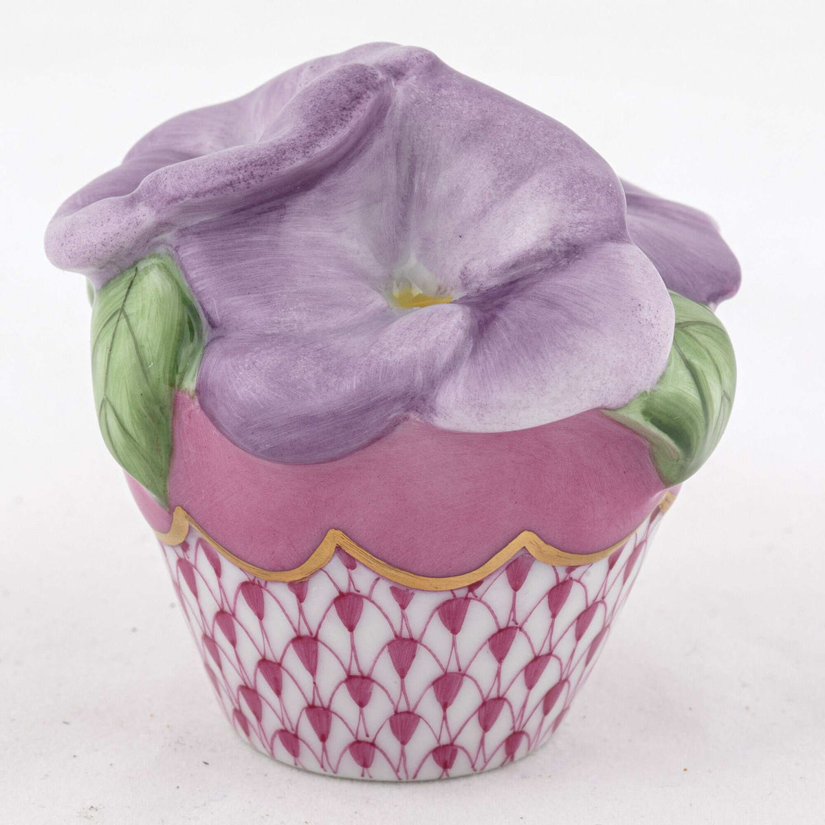 Herend Pansies in Flowerpot Figurine – Raspberry, alternate view