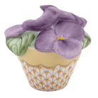 Herend Pansies in Flowerpot Figurine porcelain figurine painted in the Butterscotch fishnet pattern