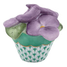 Hand-painted Herend Pansies in Flowerpot Figurine in Green fishnet porcelain on a white background