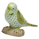 Hand-painted Herend Parakeet Figurine in fine porcelain, 4in L X 2.75in H, on a white background