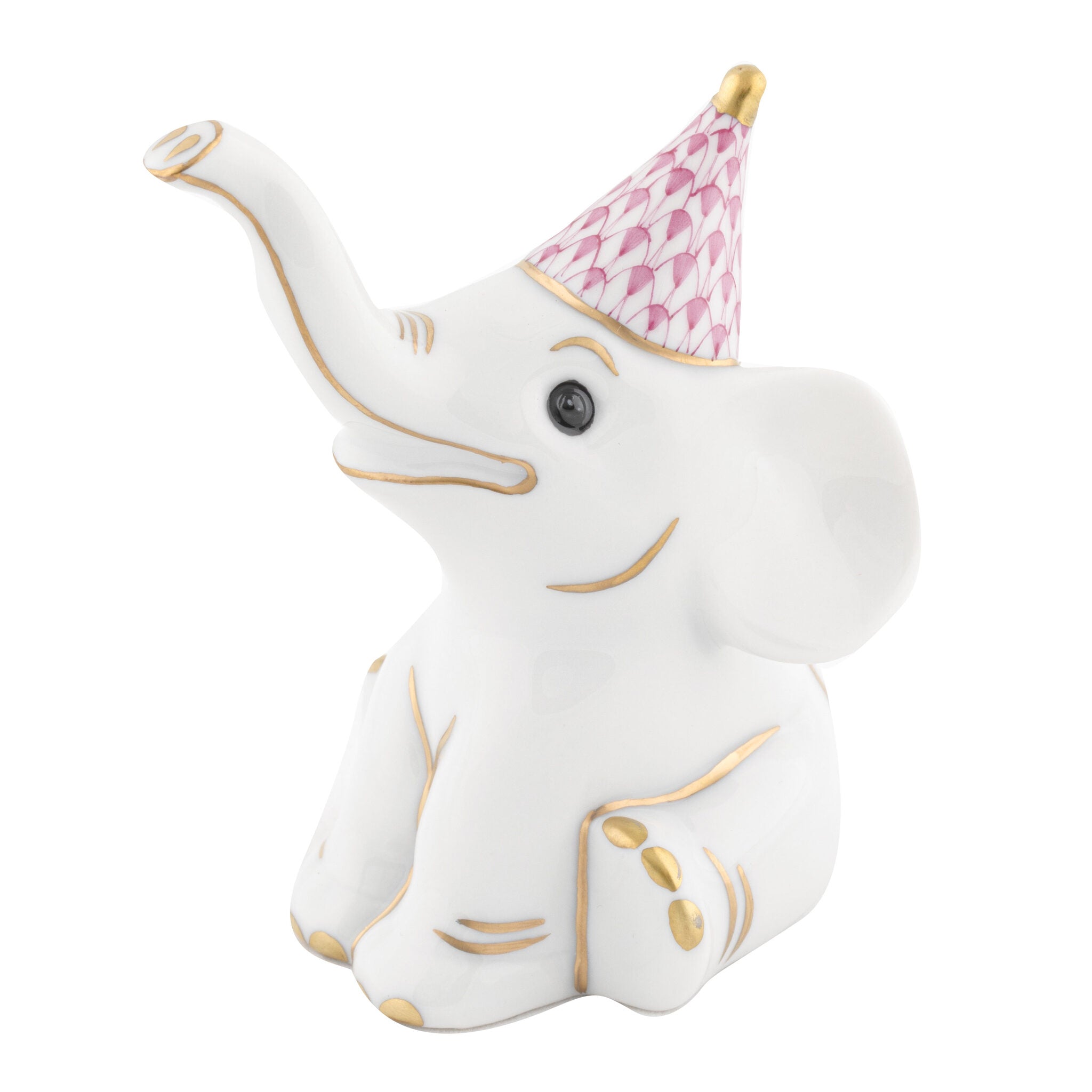 Herend Party Elephant Figurine porcelain figurine painted in the Raspberry fishnet pattern