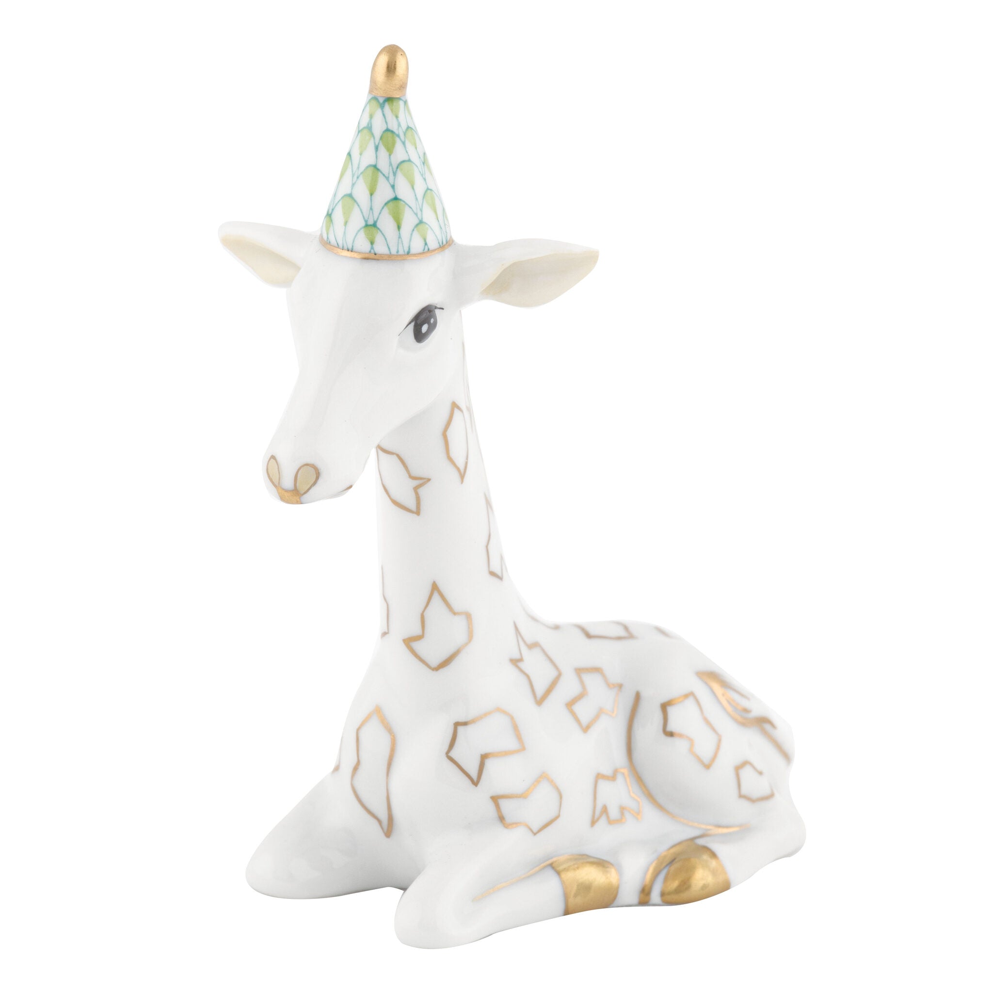Key Lime fishnet Party Giraffe Figurine figurine, hand-painted Herend porcelain with 24k gold accents