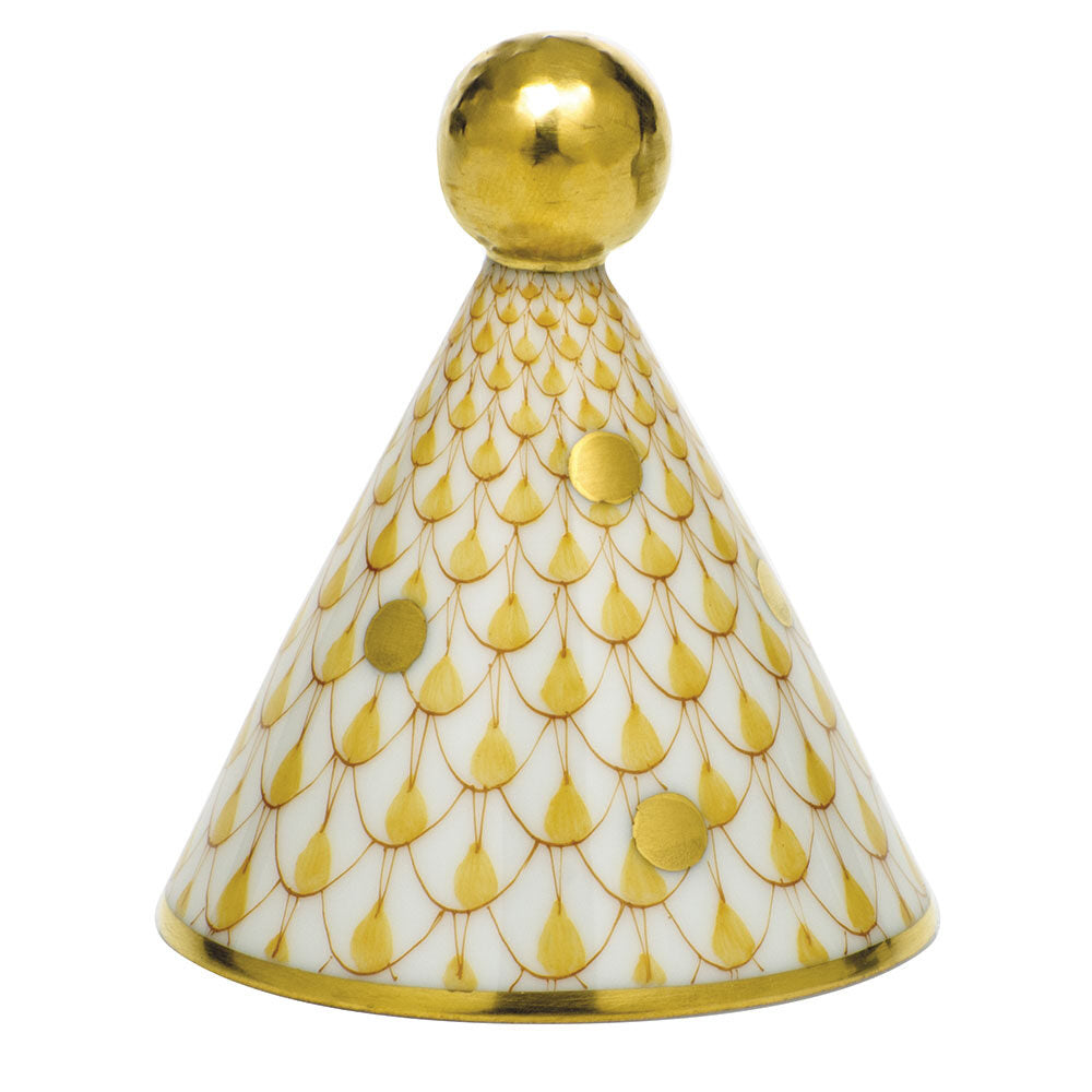 Herend Party Hat Figurine porcelain figurine painted in the Butterscotch fishnet pattern