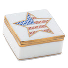 Hand-painted Herend Patriotic Box in fine porcelain, 2in L X 2in W X 1.25in H, on a white background