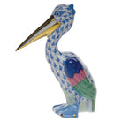 Blue fishnet Pelican Figurine figurine, hand-painted Herend porcelain with 24k gold accents