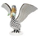 Herend Pelican with Fish Figurine porcelain figurine painted in the Black-Key Lime fishnet pattern