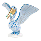 Blue-Green fishnet Pelican with Fish Figurine figurine, hand-painted Herend porcelain with 24k gold accents