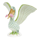 Key Lime-Raspberry fishnet Pelican with Fish Figurine figurine, hand-painted Herend porcelain with 24k gold accents