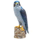 Hand-painted Herend Peregrine Falcon Figurine in fine porcelain, 5in L X 3.75in W X 10.5in H, on a white background