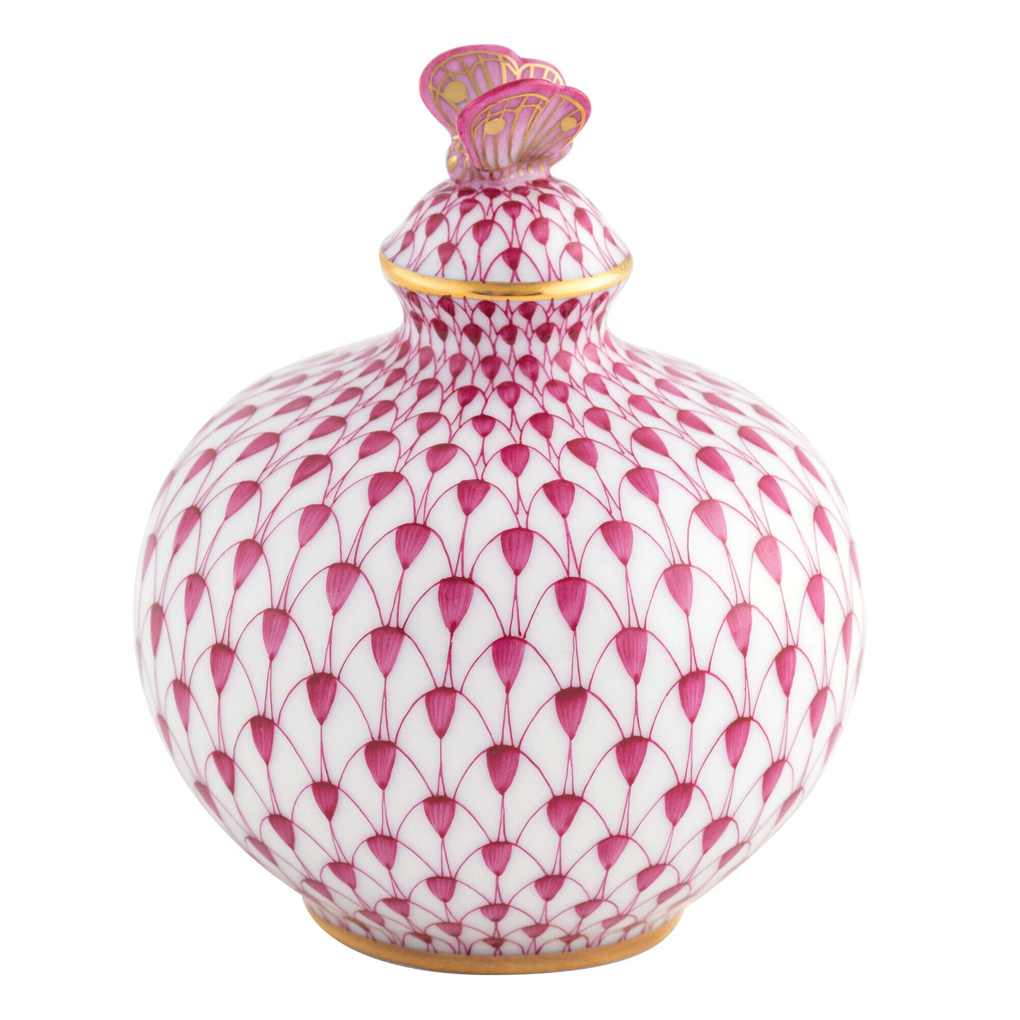 Raspberry fishnet Perfume Bottle Figurine figurine, hand-painted Herend porcelain with 24k gold accents