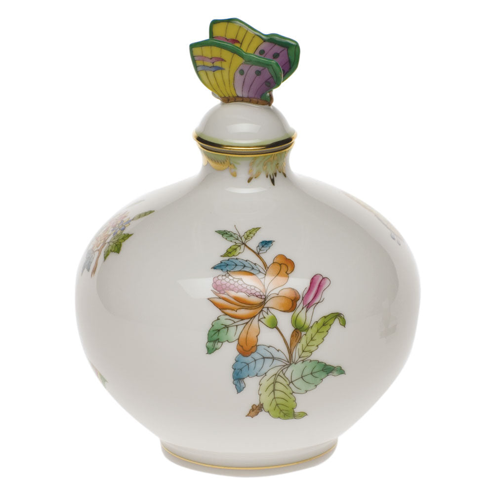 Hand-painted Herend Perfume with Butterfly Garnishment in fine porcelain, 4in W X 5in H, on a white background