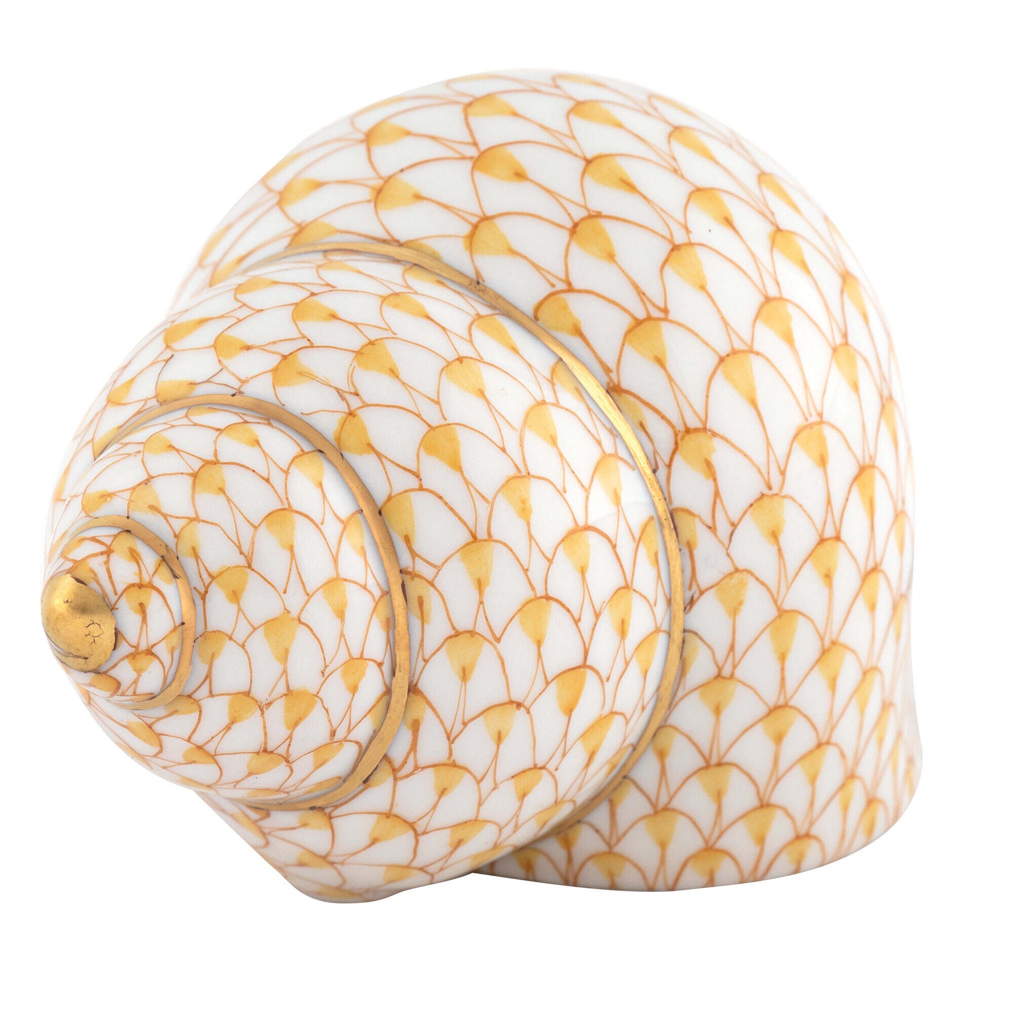 Herend Periwinkle Shell Figurine porcelain figurine painted in the Butterscotch fishnet pattern