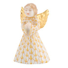Hand-painted Herend Petite Praying Angel Figurine in Butterscotch fishnet porcelain on a white background