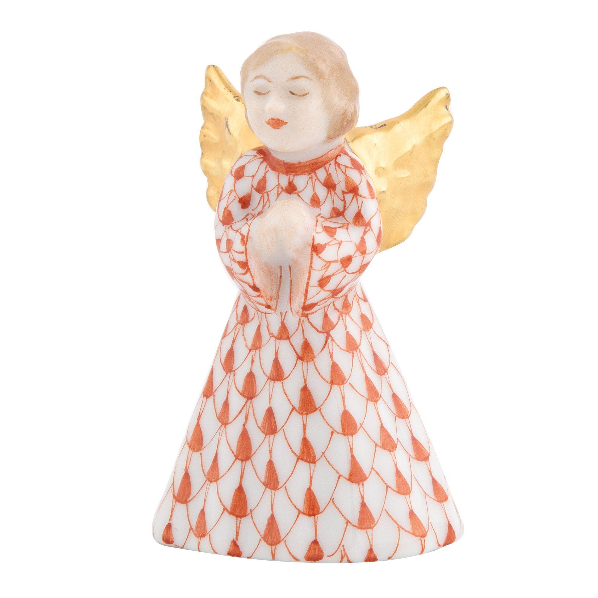 Herend Petite Praying Angel Figurine porcelain figurine painted in the Rust fishnet pattern