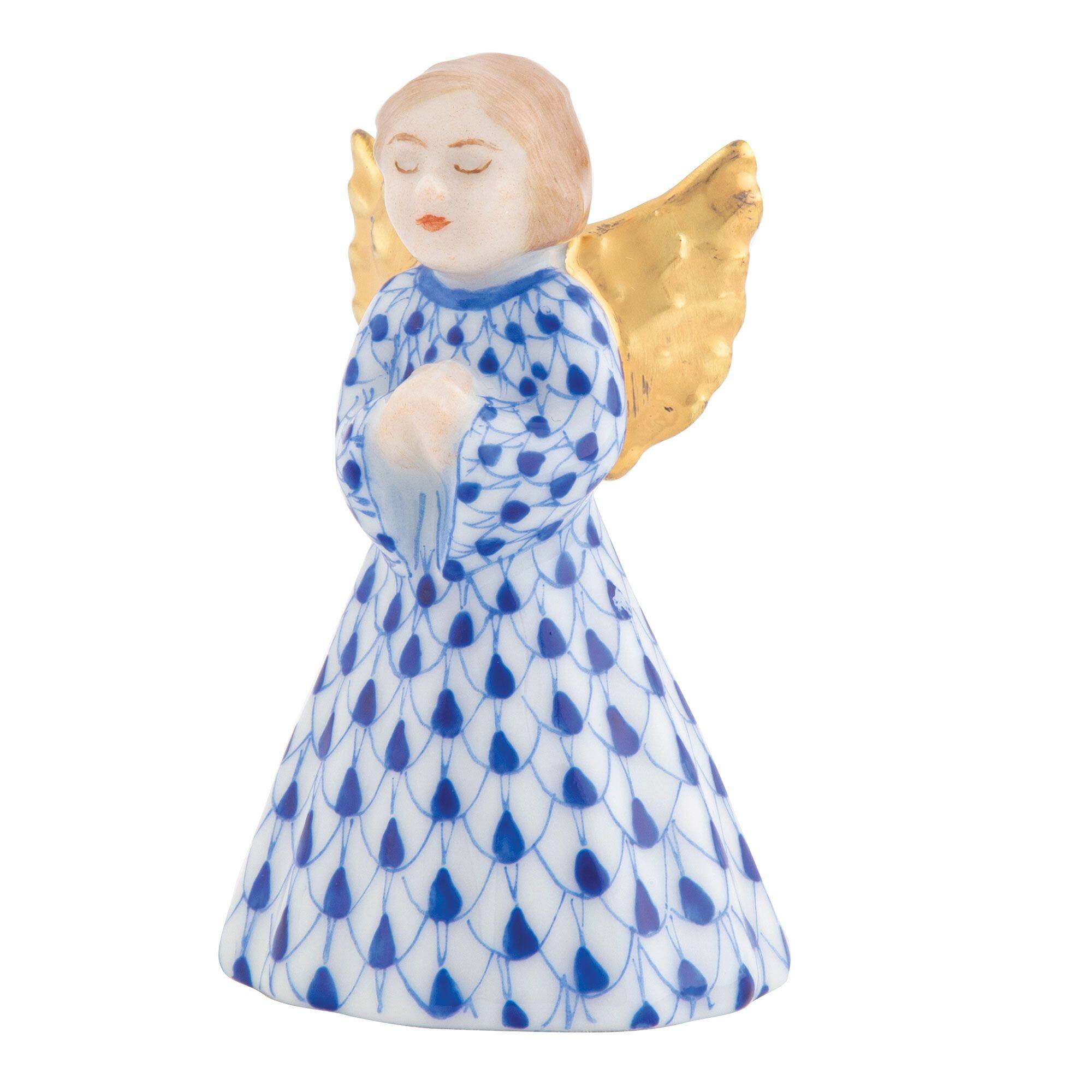 Herend Petite Praying Angel Figurine porcelain figurine painted in the Sapphire fishnet pattern