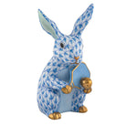 Hand-painted Herend Pickleball Bunny Figurine in Blue fishnet porcelain on a white background